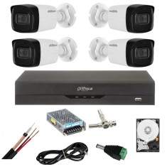 Sistem de supraveghere Dahua cu 4 camere 5 Megapixeli, Infrarosu 80m, Microfon, DVR 4 canale 5 Megapixeli, Hard 1TB, Accesorii SafetyGuard Surveillanc
