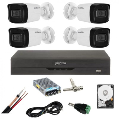 Sistem de supraveghere Dahua cu 4 camere 5 Megapixeli, Infrarosu 80m, Microfon, DVR 4 canale 5 Megapixeli, Hard 1TB, Accesorii SafetyGuard Surveillanc foto