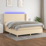 Cumpara ieftin Pat cu arcuri, saltea și LED, crem, 180x200 cm, textil