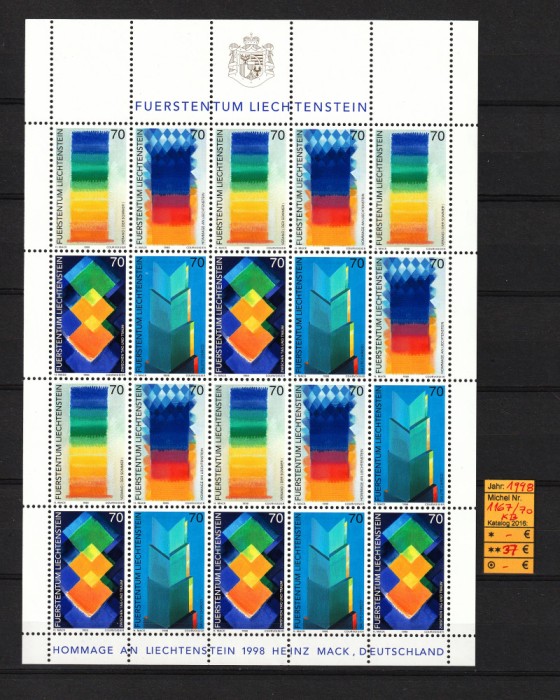 Liechtenstein, 1998 | Artă contemporană - Picturi | Bloc MNH - Cotă mare | aph