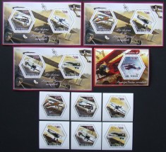 R.DU TCHAD-AVIOANE DIN PRIMUL RAZBOI MONDIAL-SET 6 V.+4 S/Sh.NEOBLITERATE-DANTELATE-MNH** - EP 069