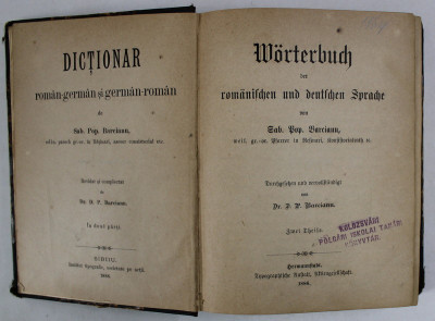 DICTIONAR ROMAN - GERMAN si GERMAN - ROMAN de SAB. POP BARCIANU , 1886 foto