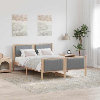 vidaXL Cadru de pat Maro și gri deschis 135 x 190 cm Lemn masiv de pin 878479 foto