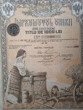 1919 Imprumutul Unirii 1000 Lei Titlu de Stat neincasat Obligatiune la purtator cu cupoane si dobanda Datoria Publica a Romaniei