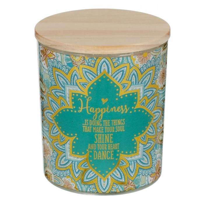 Lum&acirc;nare Parafină Decorativă, Model Ethnic, Parfum Vanilie, Capac Lemn, Multicolor, 9x10.5cm