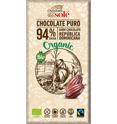 Ciocolata Neagra cu 94% Cacao Bio si Fairtrade 100gr Sole foto