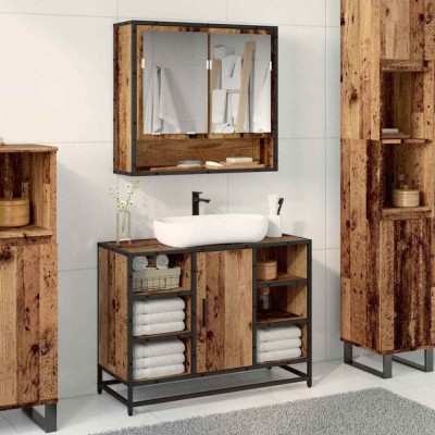 vidaXL Dulap pentru Chiuveta de Baie cu ușă Lemn vechi 80 x 33 x 60 cm 883637 foto
