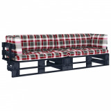 Canapea din paleți, 2 locuri, cu perne, negru, lemn pin tratat