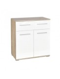 Comoda dormitor HM Lima KM1, Pal Melaminat, cu 2 usi, un sertar, cant ABS, stejar sonoma/alb