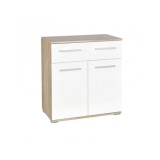 Comoda dormitor HM Lima KM1, Pal Melaminat, cu 2 usi, un sertar, cant ABS, stejar sonoma/alb