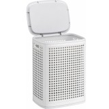 SONGMICS Cos de rufe 75 L pentru spatii mici,design ingust cu capac,ventilatie pentru circulatia aerului,43x33x57 cm,alb
