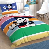 Cumpara ieftin Lenjerie 1 Persoana cu Elastic 100x200 Mickey Mouse Rainbow (Bumbac 100%)