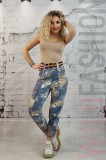 F854-1554 Pantaloni lungi casual din material usor elastic si curea in talie, L, M, S/M
