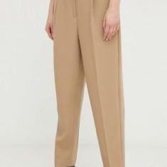 Bruuns Bazaar pantaloni femei, culoarea bej, mulata, high waist