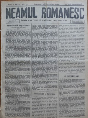Ziarul Neamul romanesc , nr. 51 , 1914 , din perioada antisemita a lui N. Iorga foto