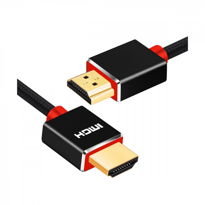 Cablu HDMI tata - tata la 1m, Envisage, contacte AUR 24K, pentru 4K Ultra HD si Full HD 30 / 60 fps, husa Nylon exterior, negru