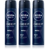 NIVEA MEN Deep Black Carbon Darkwood spray anti-perspirant ambalaj economic pentru bărbați 3 x 150 ml