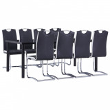 VidaXL Set mobilier de bucătărie, 9 piese, negru, piele ecologică