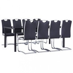 Set mobilier de bucătărie, 9 piese, negru, piele ecologică foto