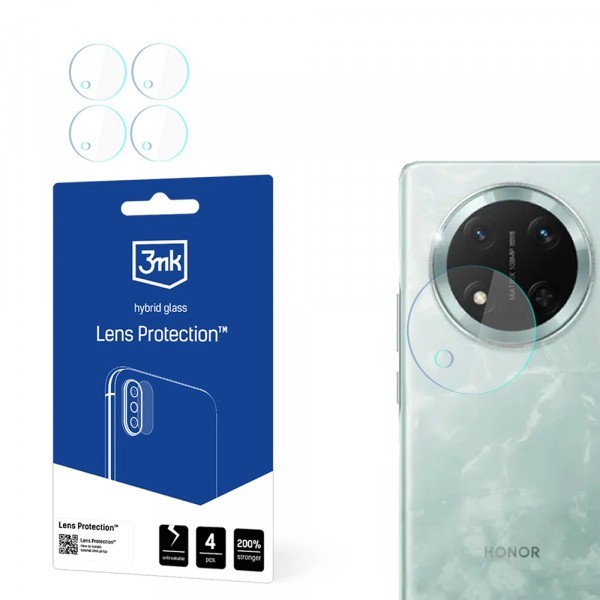 Folie de protectie Camera Spate 3MK Protection pentru Honor Magic7 Lite, Sticla Securizata, Set 4 bucati, Transparenta
