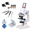 Microscop Copii 1200x, Valiza Transport, Lumina LED, 8+ Ani, Joc Educativ Stiinta, Plastic/Metal/Sticla, Albastru