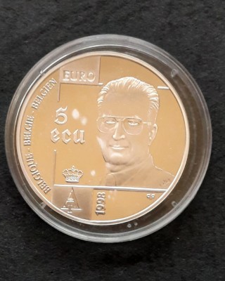 Moneda de argint - 5 ECU Albert II &amp;quot;Human Rights&amp;quot; 1998, Belgia - Proof - G 4209 foto