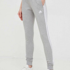 adidas pantaloni de trening din bumbac femei, culoarea gri, cu imprimeu IC9922