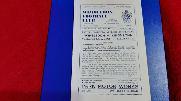 program Wimblendon FC - Kings Lynn