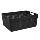 Cos de depozitare din plastic negru cu model perforat si manere, 10L, CMCLASS