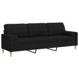 Cumpara ieftin Canapea cu 3 locuri cu pernute, negru, 210 cm, textil