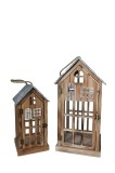 Cumpara ieftin Set 2 felinare lemn maro gri 20 x 19 x 40, 28,5 x 26 x 54 cm