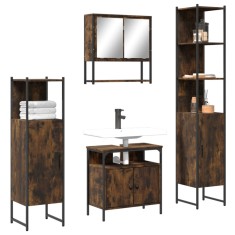 vidaXL Set mobilier de baie, 4 piese, stejar fumuriu, lemn prelucrat