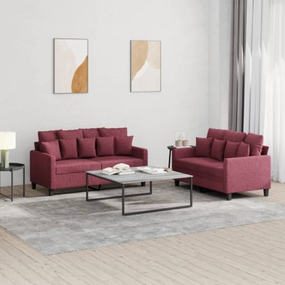 vidaXL Set canapea cu perne, 2 piese, roșu vin, material textil 3201654 foto