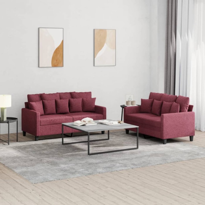 vidaXL Set canapea cu perne, 2 piese, roșu vin, material textil 3201654
