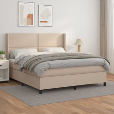 vidaXL Pat box spring cu saltea, cappuccino, 160x200cm piele ecologică