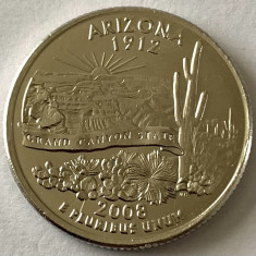 AMERICA QUARTER 1/4 DOLLAR 2008 LITERA P.(Statul Grand Canyon-ARIZONA)PL.PLATINA foto