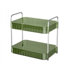 Organizator baie/bucatarie, cu 2 polite, din metal si plastic, dimensiuni 33 x 22 x 36 cm, verde transparent