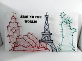 Tablou arta moderna compozitie pe placaj, cu ata si cuie - Around the World!