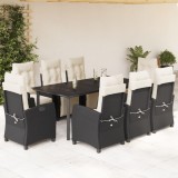 vidaXL Set mobilier de grădină cu perne, 9 piese, negru, poliratan 3212959