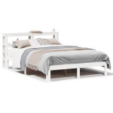 Cumpara ieftin Cadru de pat cu tablie, alb, 120x190 cm, lemn masiv pin