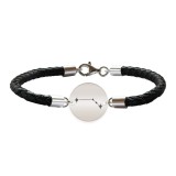 Bratara din piele naturala impletita cu banut din argint 925 - constelatia Berbec