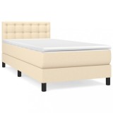 Cumpara ieftin Pat box spring cu saltea, crem, 90x190 cm, textil