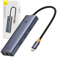 DOCKING STATION Baseus UltraJoy 4 in 1, input USB Type-C, output 3 x USB 3.0 / 1 x LAN RJ45, gri &quot;B0005280A813-00&quot; (timbru verde 0.18 lei) - 693217263