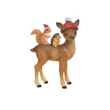 Caprioara cu prieteni decoratiune statueta Craciun 15 cm, Jad