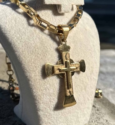 Lanț Byzantine Inox Placat Cu Aur + Cruce Masivă BărbăteascăLC13D foto