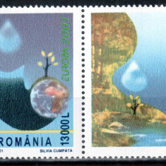 Romania 2001, LP 1550 a, EUROPA Apa, seria cu vinieta dreapta, MNH! LP 45,00 lei