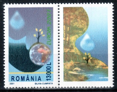 Romania 2001, LP 1550 a, EUROPA Apa, seria cu vinieta dreapta, MNH! LP 45,00 lei foto