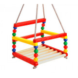 Leagan Copii Lemn Multicolor 30x30x25 cm, Interior/Exterior, Siguranta Spate+Fata, 3-5 Ani, Max 25 Kg