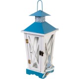 Felinar decorativ din lemn, cu design nautic, suport lumanare, 15X15X40 cm, SMARTIC , alb albastru