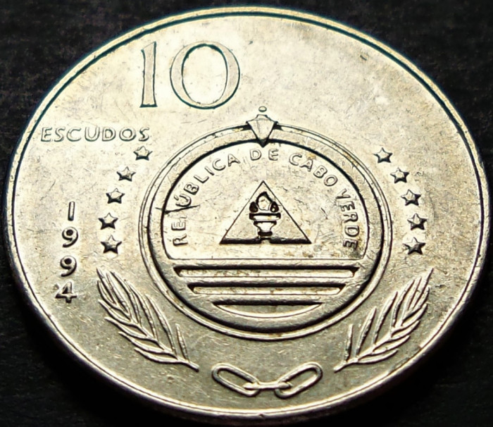 Moneda exotica 10 ESCUDOS - CAPUL VERDE, anul 1994 *cod 2356 = LINGUA de VACA